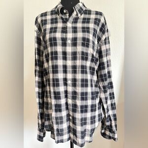 Vince. Black Ivory and Red Plaid Cotton Button Down Shirt - Size L